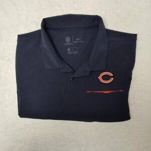 Chicago Bears Polo Shirt Mens Medium Navy NFL Football Nike Dri Fit On Field